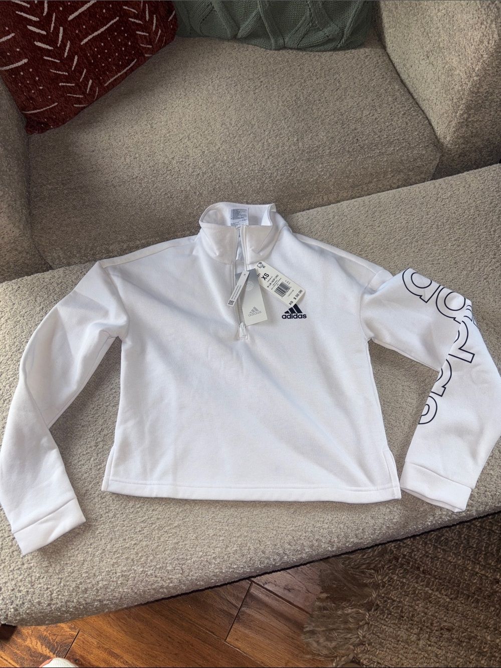 🆕 adidas White Quarter-Zip Pullover with Sleeve Logo